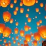 Globos de Cantoya iluminando el cielo durante un evento corporativo