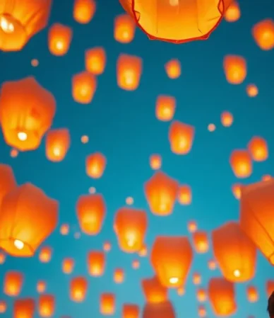 Globos de Cantoya iluminando el cielo durante un evento corporativo