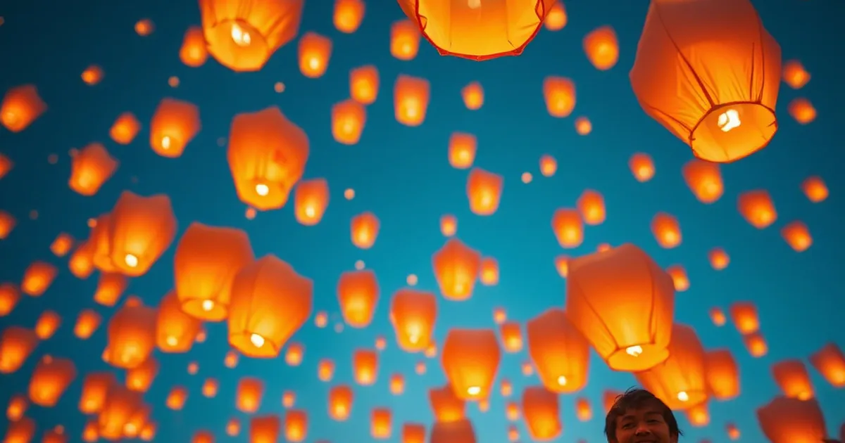 Globos de Cantoya iluminando el cielo durante un evento corporativo