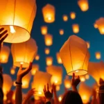 Homenaje con globos de Cantoya en un evento nocturno