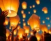 Homenaje con globos de Cantoya en un evento nocturno