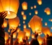 Homenaje con globos de Cantoya en un evento nocturno