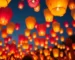Globos de Cantoya iluminando el cielo en una fiesta de cumpleaños.