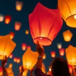 Lanzamiento de globos de Cantoya en un evento cultural