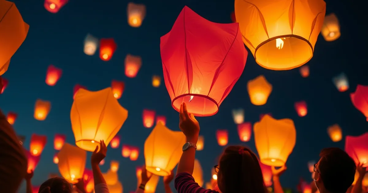 Lanzamiento de globos de Cantoya en un evento cultural