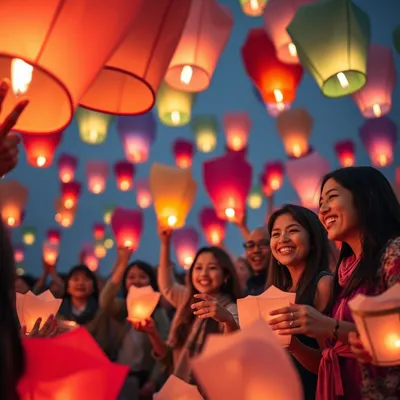 Preparación de globos de Cantoya en un evento cultural