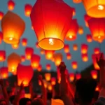 Lanzamiento de globos de Cantoya en un evento corporativo.