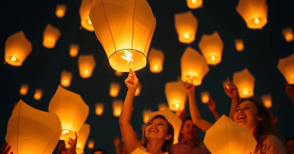 Grupo de personas lanzando globos de Cantoya en un evento ecológico