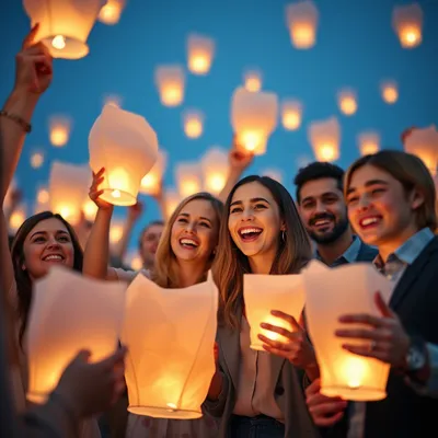 Colaboradores celebrando con globos de Cantoya en un evento