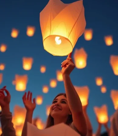 Lanzamiento de globos de Cantoya en un evento corporativo