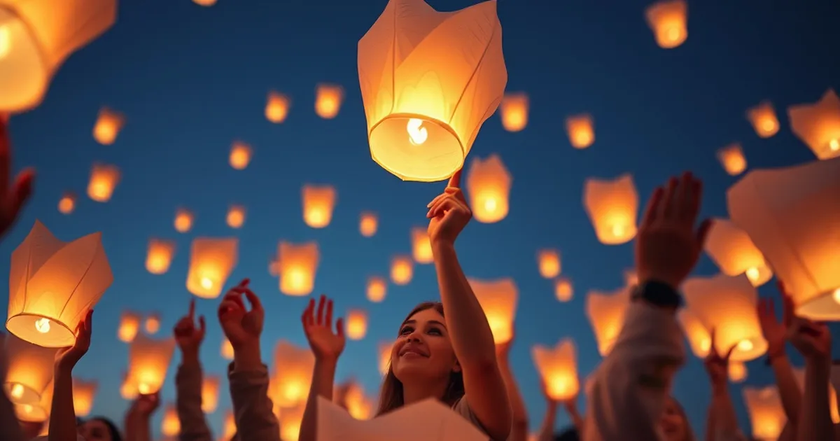 Lanzamiento de globos de Cantoya en un evento corporativo
