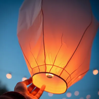 Primer plano de un globo de Cantoya blanco siendo encendido