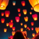 Globos de Cantoya iluminando el cielo en un evento corporativo.