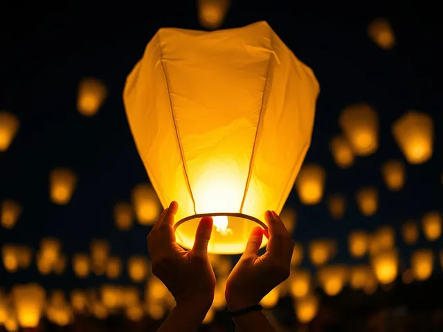 Globo de Cantoya sostenido por manos antes de ser lanzado