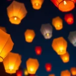 Globos de Cantoya iluminando el cielo nocturno en una celebración