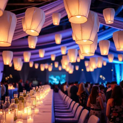 Decoración de evento corporativo con globos de Cantoya.